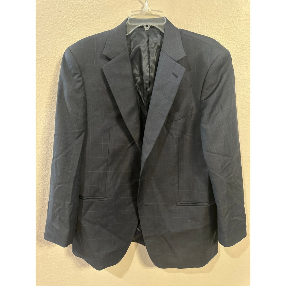 Navy Blue Plaid Checkered Blazer Jacket Business Casual Career Coat